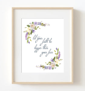 Bible Verse 'Faith Bigger...' Quote, Lavender Crème Rose Nursery Print - NQ1050Q