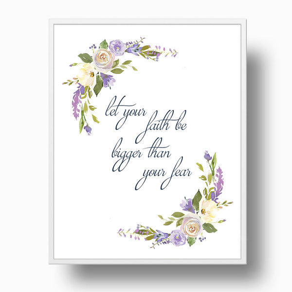 Bible Verse 'Faith Bigger...' Quote, Lavender Crème Rose Nursery Print - NQ1050Q