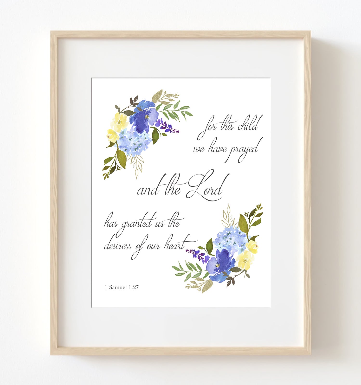 Bible Verse 'For This Child We Have Prayed' Nursery Blue Yellow Floral Print - NQ1055Q