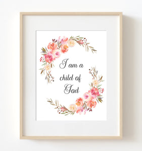 Bible Verse 'Child of God' Quote with Yellow Pink Roses Nursery Print - NQ1057Q