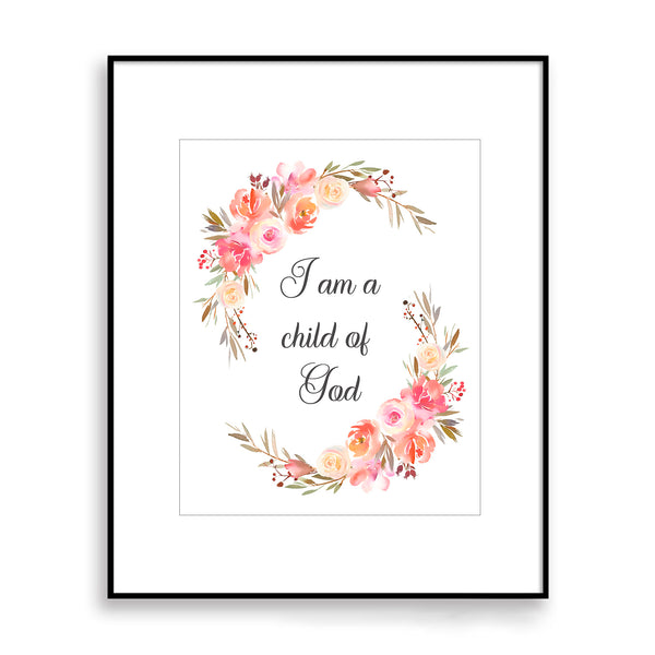 Bible Verse 'Child of God' Quote with Yellow Pink Roses Nursery Print - NQ1057Q