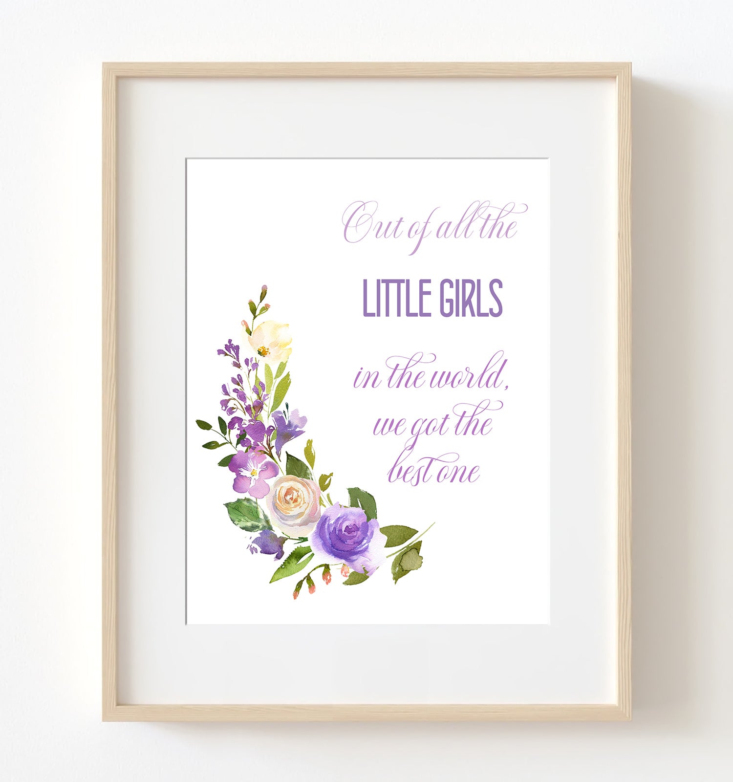 'Out of all the little Girls' Quote, Lavender Floral Nursery Print - NQ1058Q