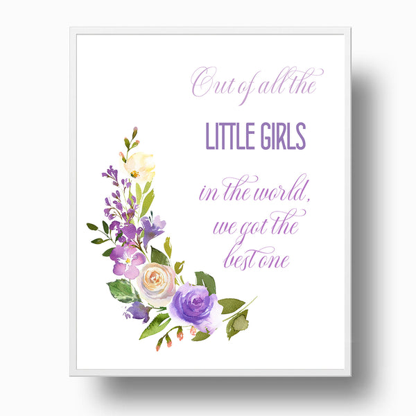 'Out of all the little Girls' Quote, Lavender Floral Nursery Print - NQ1058Q