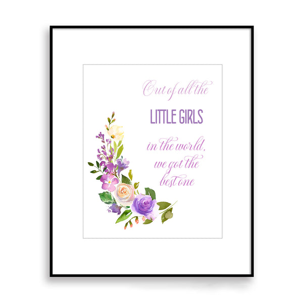 'Out of all the little Girls' Quote, Lavender Floral Nursery Print - NQ1058Q