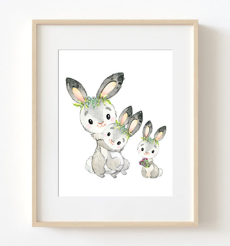 Bunny Rabbit Family - Woodland Nursery Print - NW1223A