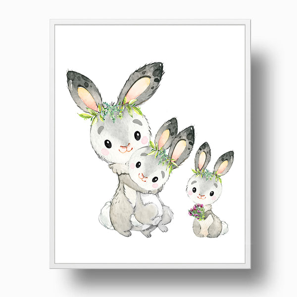 Bunny Rabbit Family - Woodland Nursery Print - NW1223A