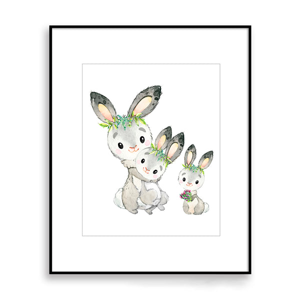 Bunny Rabbit Family - Woodland Nursery Print - NW1223A