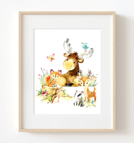 Woodland Animal Friends in the Forest Nursery Print - NW20003