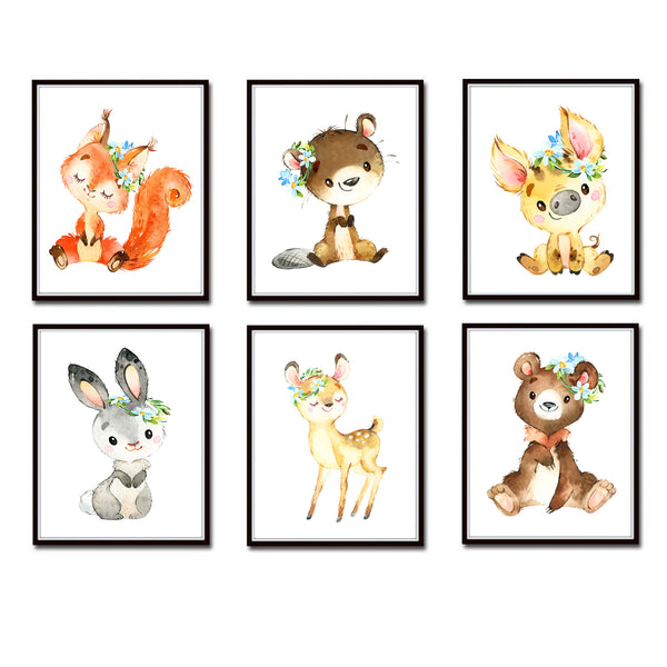 Woodland Forest Animals Nursery Print Set of 6 Printable Art - NWSet02