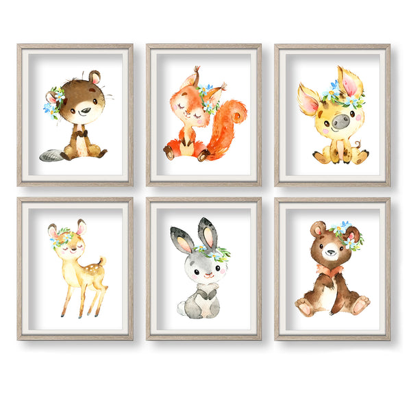 Woodland Forest Animals Nursery Print Set of 6 Printable Art - NWSet02