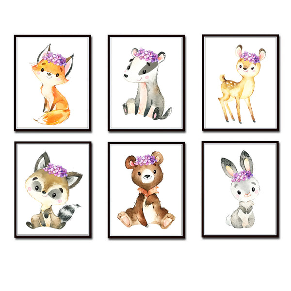 Woodland Forest Animals Nursery Print Set of 6 Printable Art - NWSet03