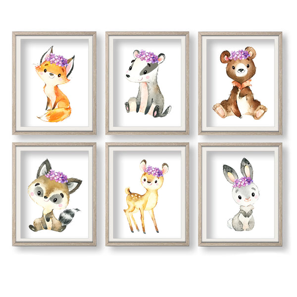 Woodland Forest Animals Nursery Print Set of 6 Printable Art - NWSet03
