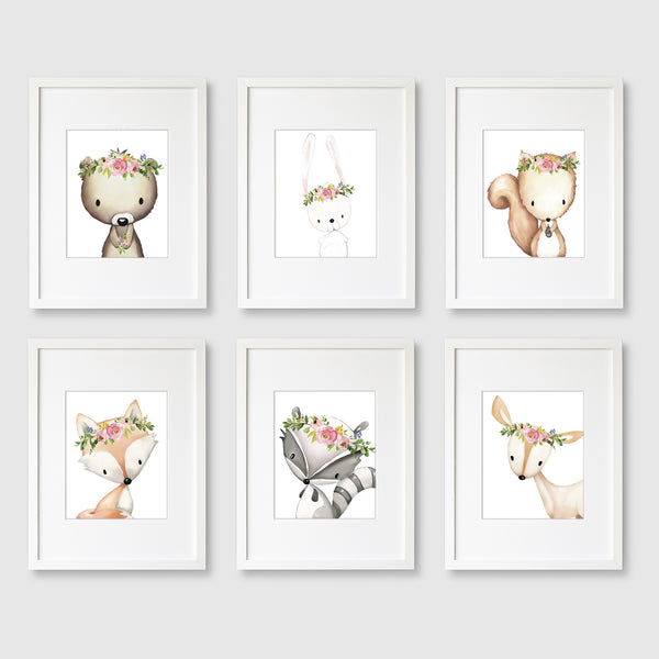 Woodland Forest Animals Nursery Print Set of 6 Printable Art - NWSet04