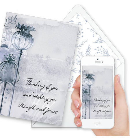 Sympathy Card, Blue Floral Design - Symp005