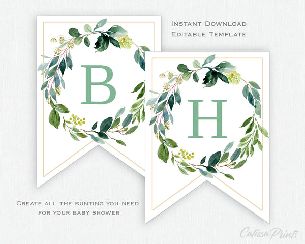Baby Shower Party Collection Bundle 30 Templates, Green Leaves Design, BABY03