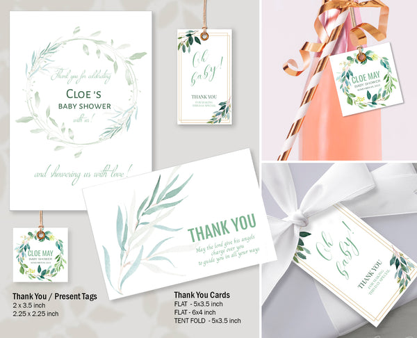 Baby Shower Party Collection Bundle 30 Templates, Green Leaves Design, BABY03