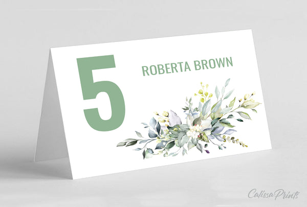 Baby Shower Place / Seating Card Template, Greenery Bouquet Design - BABY06