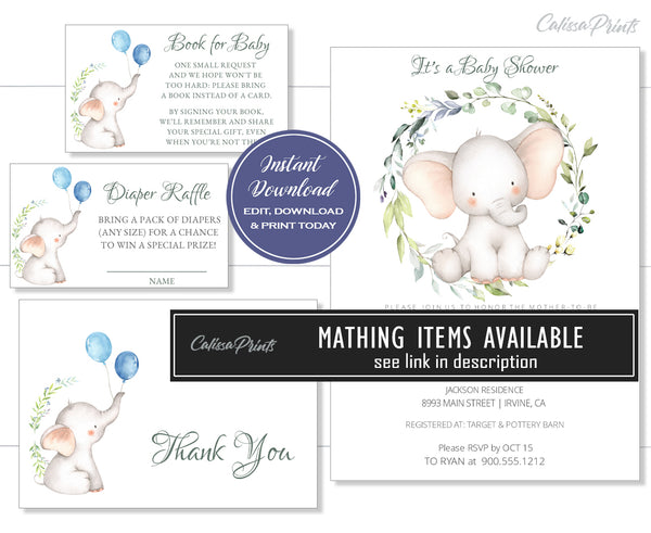 Baby Shower Water Bottle Label Editable Template, Little Elephant Theme, Baby12 - CalissaPrints