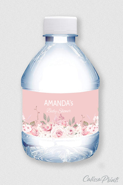 Baby Shower Water Bottle Label Template, Pretty Rose Design - Baby13