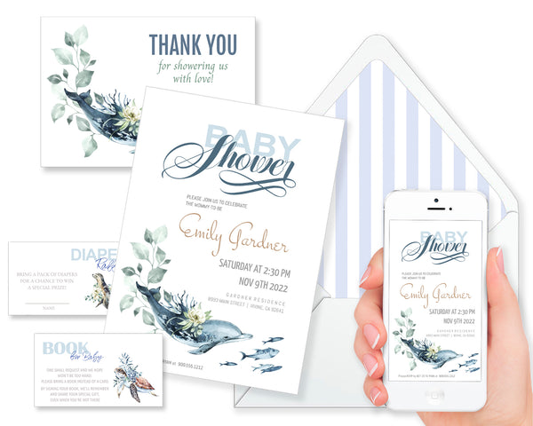 Baby Shower Party Collection Bundle 30 Templates, Nautical Design - BABY15