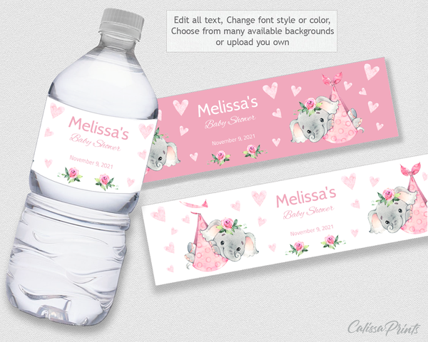 Baby Shower Party - 30 Editable Template Bundle - Pink Baby Elephant Design, BABY23 - CalissaPrints