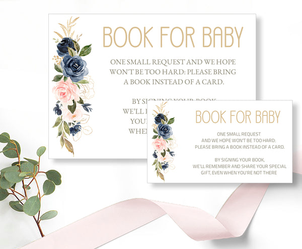 Baby Shower Party Editable Template Bundle, Navy Blush Book for Baby Cards, by CalissaPrints