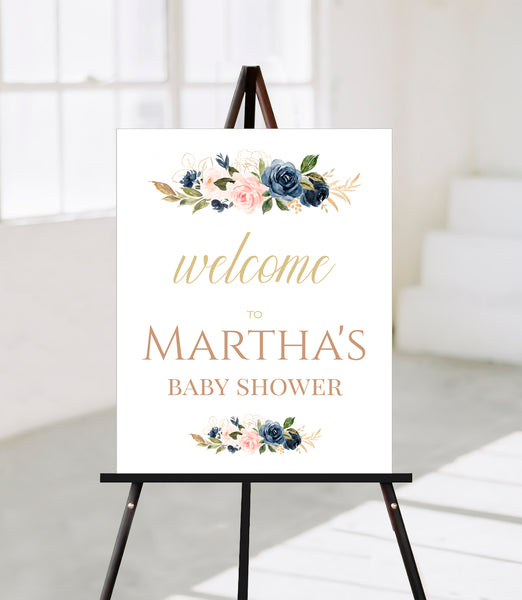 Baby Shower Party Editable Template Bundle, Navy Blush Welcome Sign, by CalissaPrints