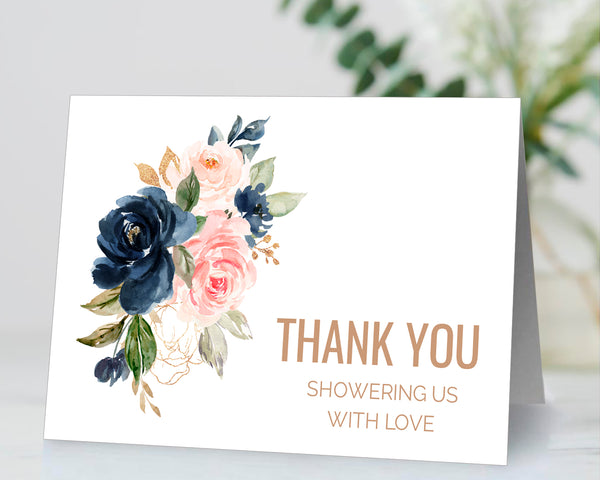 Baby Shower Party Editable Template Bundle, Navy Blush Thank You Card, by CalissaPrints
