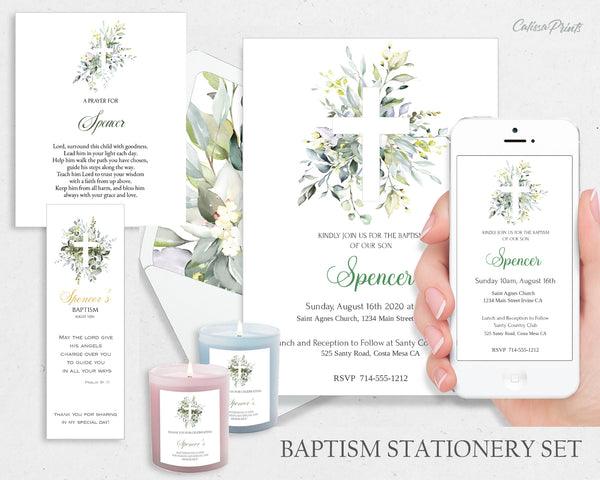 Baptism Stationery 30 Template Set - Gentle Leaves Design - BAPT01