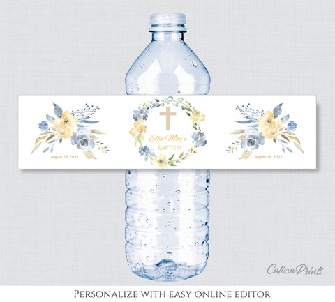 Baptism Water Bottle Label Template - Aquarelle Design, BAPT10 - CalissaPrints