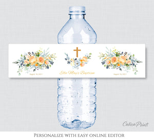 Baptism Water Bottle Label Template - Rose Garden Design, BAPT12 - CalissaPrints