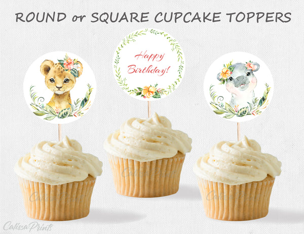 Birthday Party Favors, Cupcake Toppers, Safari Jungle Design, C01 - CalissaPrints