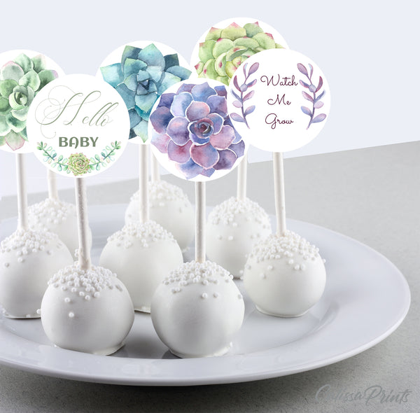 Baby Shower Favors Editable Cupcake Toppers, Succulent Design C02 - CalissaPrints
