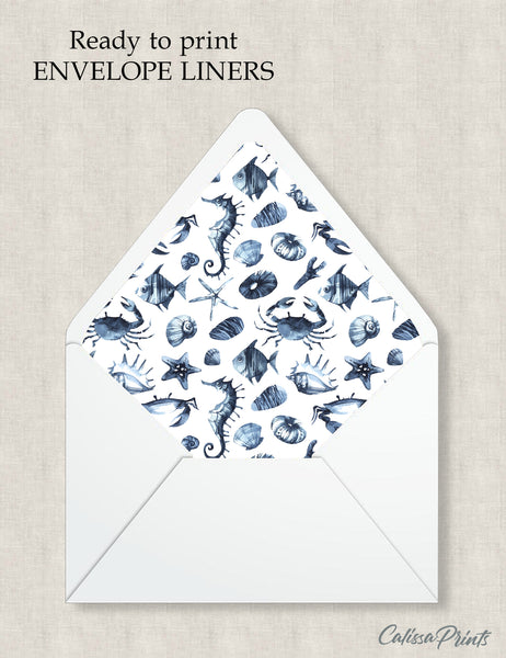 Party Favor Envelope Liner, Blue Nautical Design, 10 Sizes, EL01 - CalissaPrints