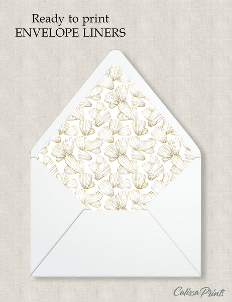 Party Favor Envelope Liner, Gold Shell Design, 10 Sizes, EL02 - CalissaPrints