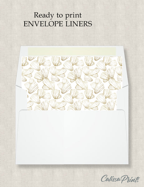 Party Favor Envelope Liner, Gold Shell Design, 10 Sizes, EL02 - CalissaPrints
