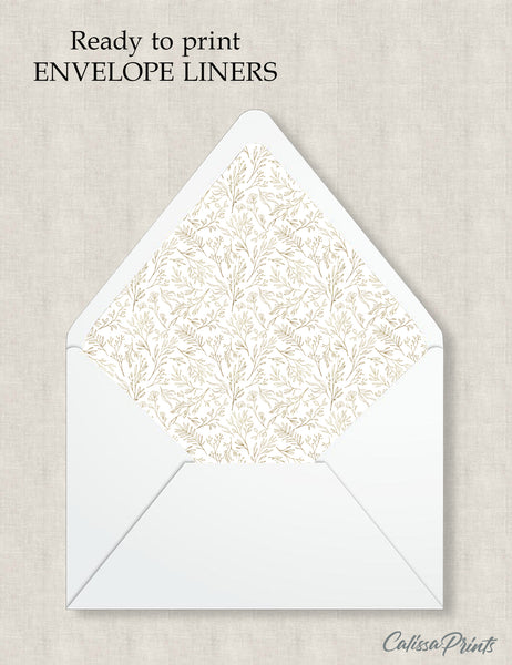 Party Favor Envelope Liner, Gold Leaves Design, 10 Sizes, EL04 - CalissaPrints