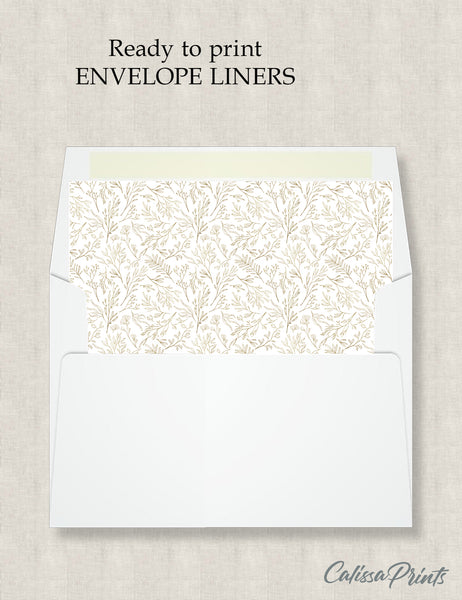 Party Favor Envelope Liner, Gold Leaves Design, 10 Sizes, EL04 - CalissaPrints