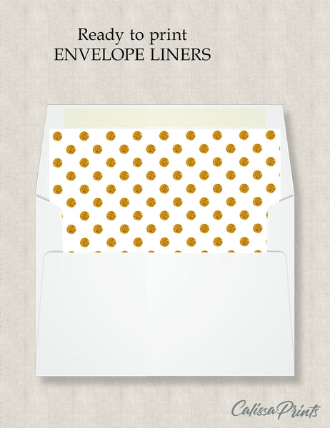 Party Favor Envelope Liner, Gold Dots Design, 10 Sizes, EL10 - CalissaPrints