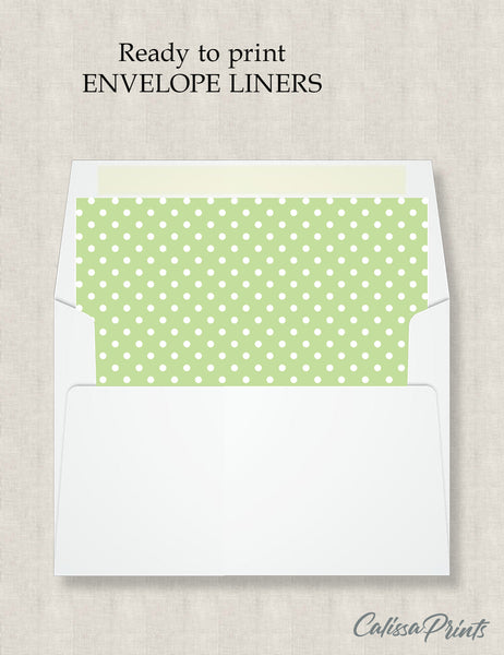 Party Favor Envelope Liner, Green Polka Dot Design, 10 Sizes, EL13 - CalissaPrints