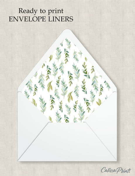 Party Favor Envelope Liner, Green Leaves Design, 10 Sizes, EL15 - CalissaPrints