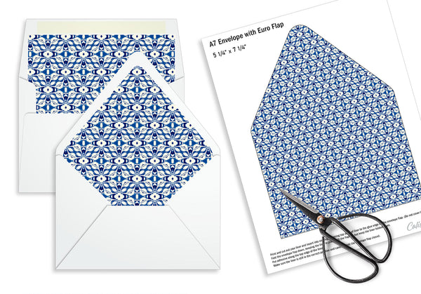 Party Favor Envelope Liner, Dark Blue White Moroccan Tile Design, 10 Sizes, EL24 - CalissaPrints