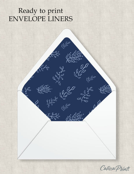 Party Favor Envelope Liner, Blue White Leaves Design, 10 Sizes, EL27 - CalissaPrints