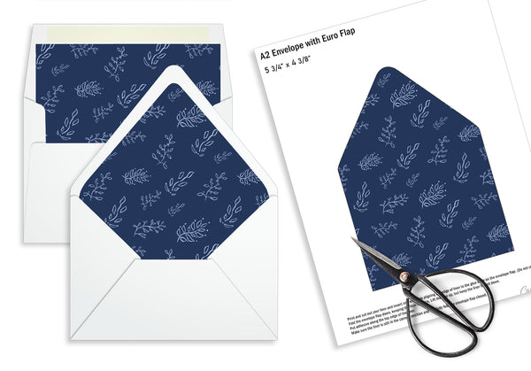 Party Favor Envelope Liner, Blue White Leaves Design, 10 Sizes, EL27 - CalissaPrints