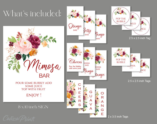 Mimosa Bar Sign and Juice Labels / Tags Templates - Saffron Floral Design, M2 - CalissaPrints