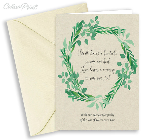 Green Wreath Printable Sympathy Card, Symp001 - CalissaPrints