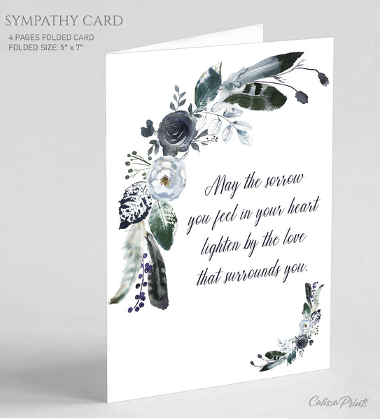 Sympathy Card Printable, Navy Blue Design - Symp015