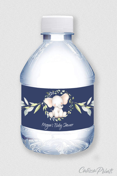 Baby Shower Water Bottle Label Editable Template, Little Elephant Theme, Baby12 - CalissaPrints