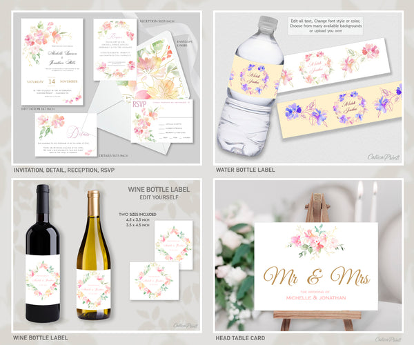 Wedding Bundle Template Set – MARISOL – Blush Pink Flowers Design, WED04 - CalissaPrints